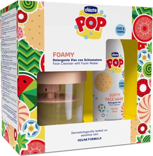 Chicco POP Softy gentle face cleansing gel Vanilla Wrap 150 ml with foaming bottle