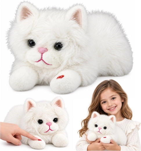 Interactive plush cat with meowing sounds, white, 40 cm
