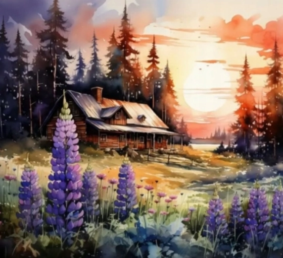 Диамантено рисуване Горска хижа 30 × 40 см