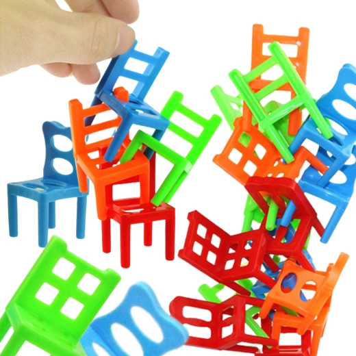 Thrilling stacking of a tower of chairs