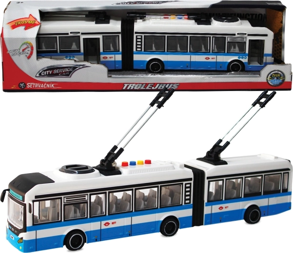 Articulated trolleybus 1:16 blue with sounds and flywheel