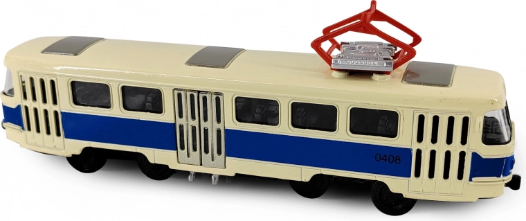 Metal retro T3 tram blue 16 cm with light and sound