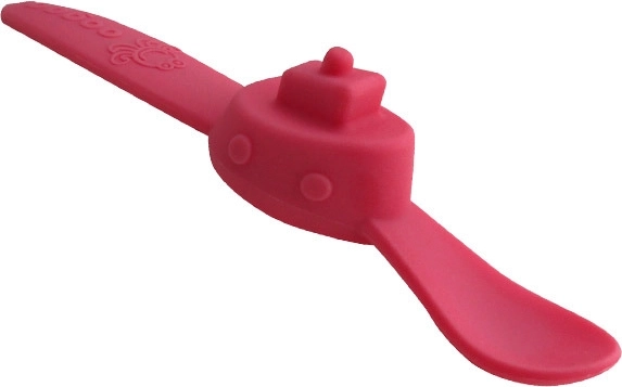 Pink Oogaa kids spoon in the shape of a boat