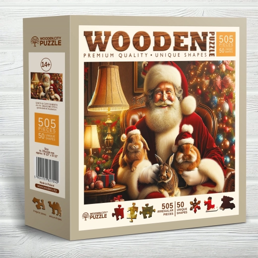 Дървен пъзел WOODEN CITY Зайците на Дядо Коледа 505 части