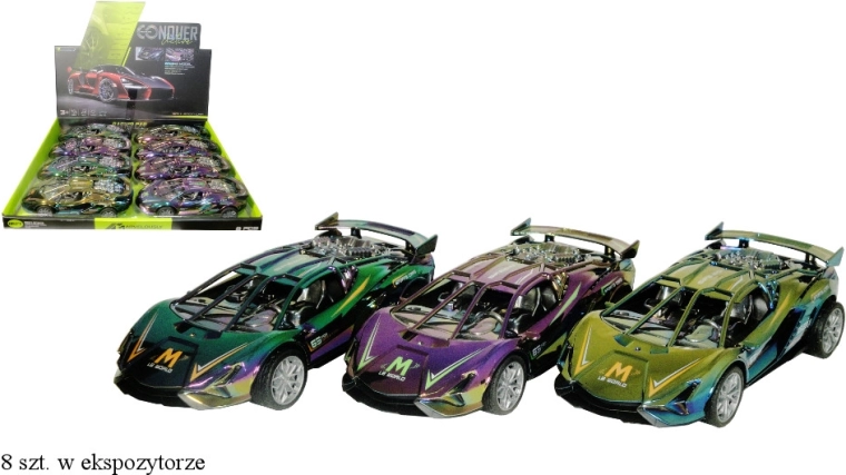 Metallized holographic toy car with sound and light - 1 piece