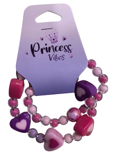 PINK комплект мънистени гривни със сърчица, 2 бр.