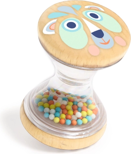 Hourglass rattle for sight and hearing