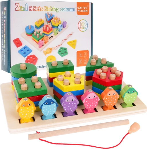 Wooden puzzle + fishing game