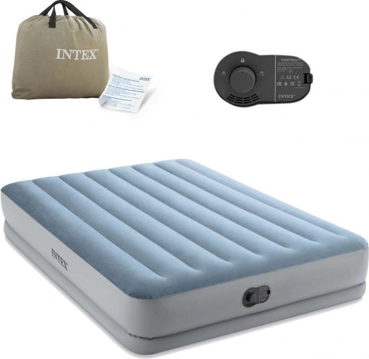 Inflatable double bed INTEX 203 × 152 × 36 cm with built-in electric pump