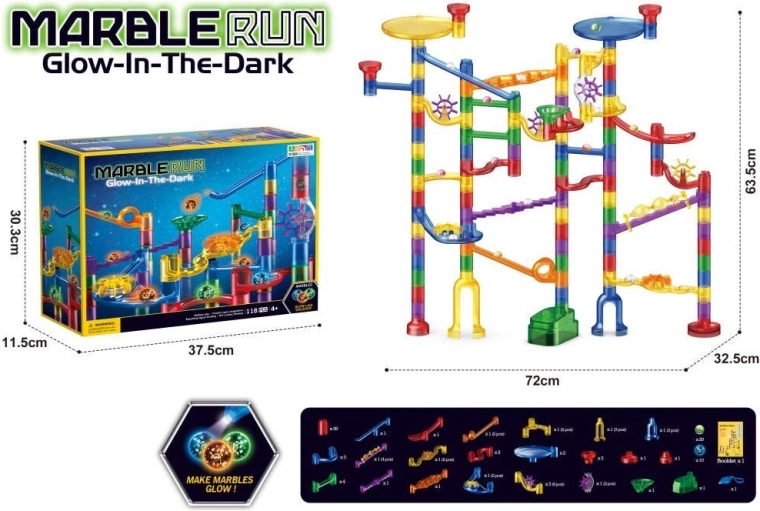 Glow-in-the-dark marble run 118 pieces