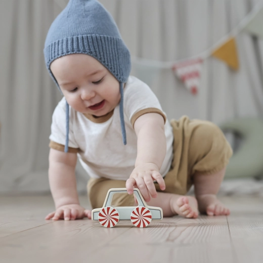 A wooden toy car for first movement games