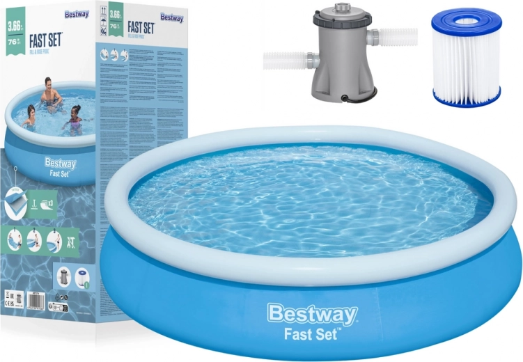 Надуваем басейн Bestway Fast Set 366 × 76 см