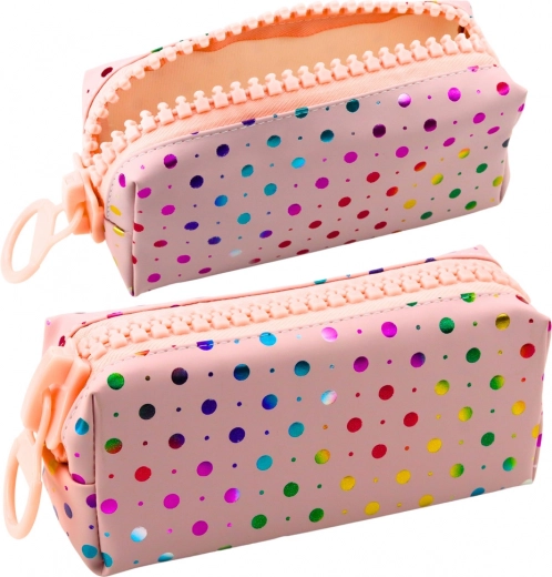 School Pencil Case Large Pink Polka Dots with Big Zipper