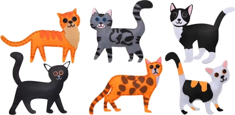6 adorable felt cats