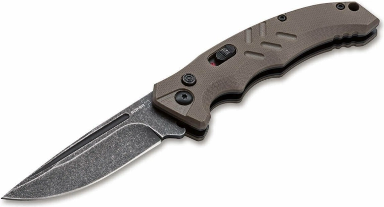 Автоматичен тактически нож Böker Plus Intention II Coyote, D2, stonewash, G10