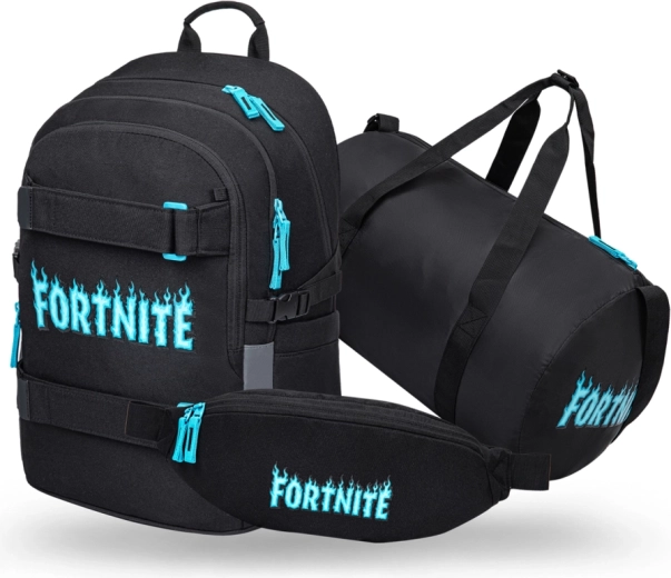Комплект Baagl Fortnite blue – ученическа раница Skate, спортна чанта Hoop и чантичка за кръст Snap
