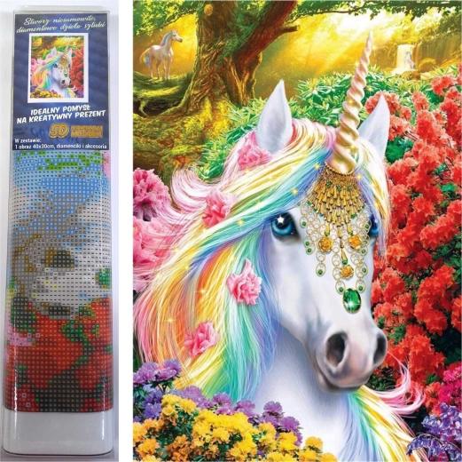 Диамантено рисуване – Украсен еднорог 30 × 40 см