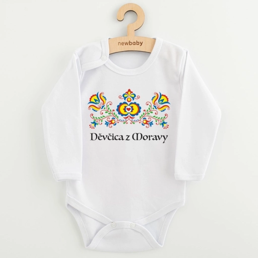New Baby детско боди с фолклорен принт „Девчица от Моравия“, дълъг ръкав, размер 80 (9–12 м)