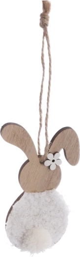 Brown-white wooden and plush bunny decoration 11 cm