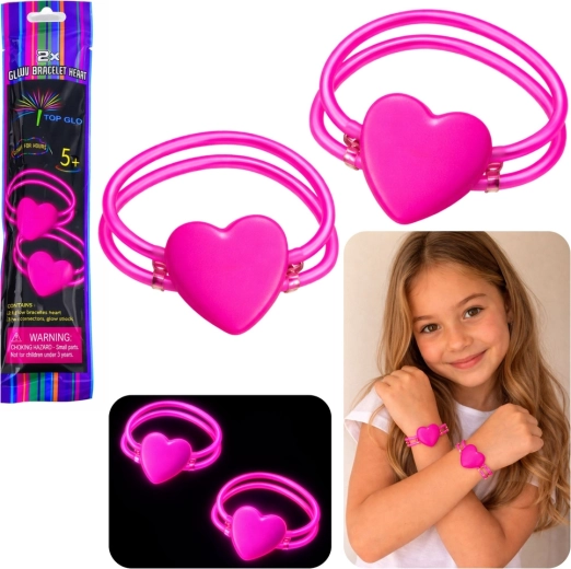 Double glowing heart bracelets neon glow stick – set