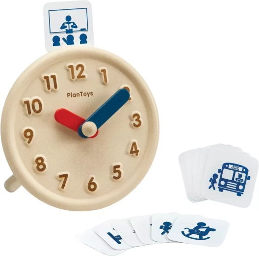 PlanToys wooden learning clock with activity cards