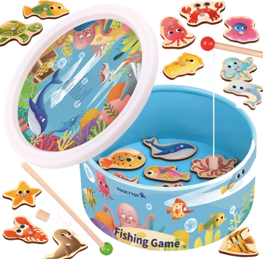 Tooky Toy магнитна игра за риболов – дървен комплект