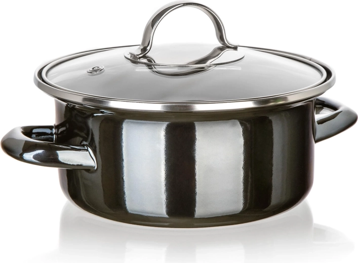 Емайлирана тенджера със стъклен капак 18 см Metallic Black, 1,3 л