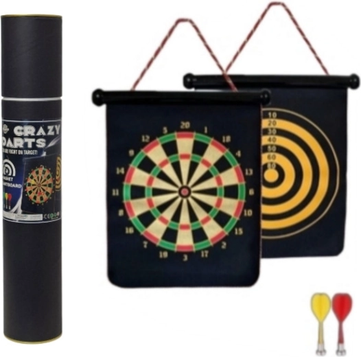 Double-sided dartboard with a set of safety darts