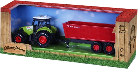 Plastic tractor with sound and light with red trailer