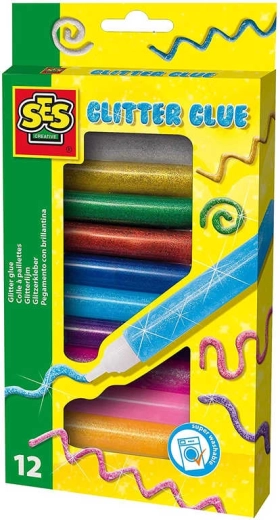 SES Creative glitter decorative glue in a tube, set of 12 colors