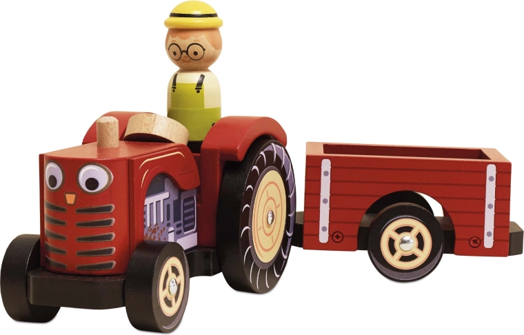 Le Toy Van дървен трактор с ремарке за деца
