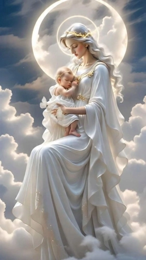 Diamond painting Our Lady with Child in the clouds 30 × 40 cm