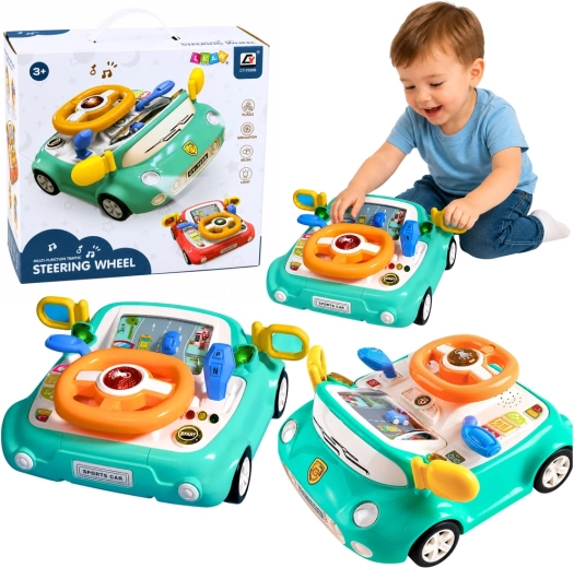 Interactive kids’ car dashboard control panel with lights and sounds (blue)