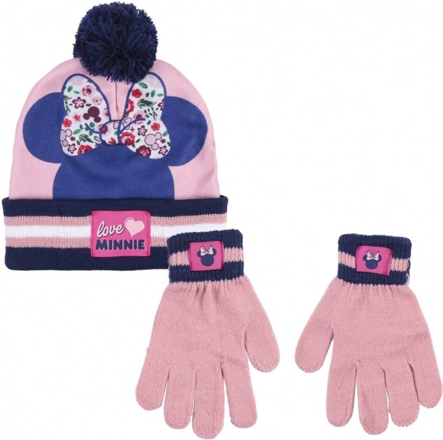 Disney Minnie winter set: pom-pom hat and gloves, pink-blue