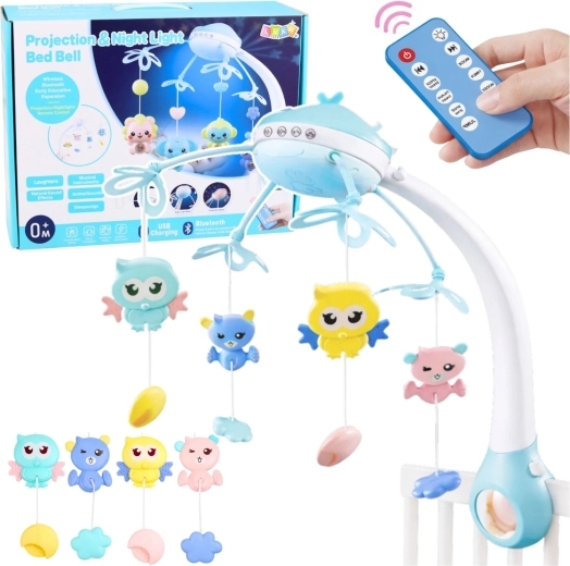 Baby crib mobile with projector and remote control – pink