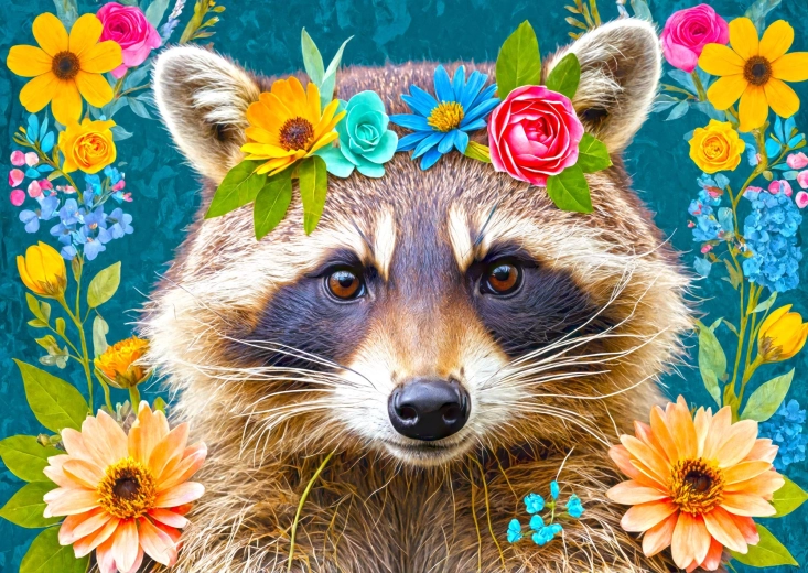 ENJOY Puzzle Floral Raccoon 1000 Pieces