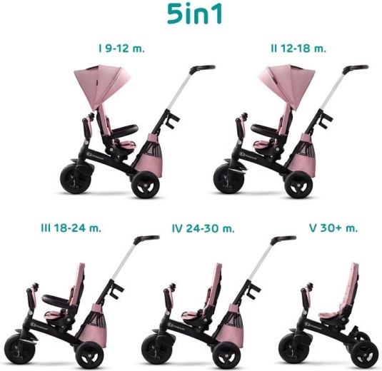 Kinderkraft Easytwist premium children's tricycle with swivel seat mauvelous pink