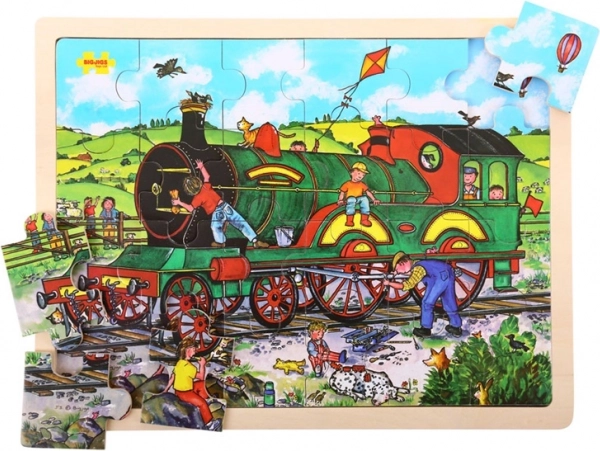 Bigjigs Toys дървен пъзел влак 24 части