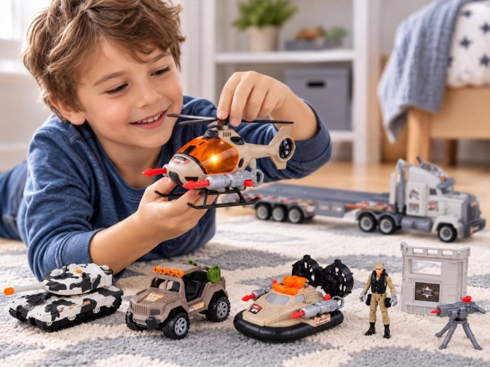 Helicopter with light, sound and rotating rotor
