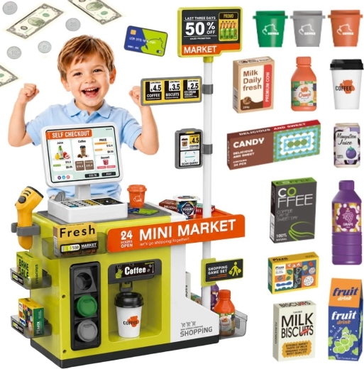 Woopie children's self-checkout mini market with café corner - 1 piece
