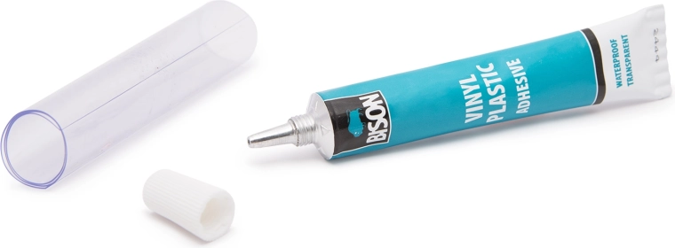 Transparent waterproof repair kit for soft plastics and vinyl