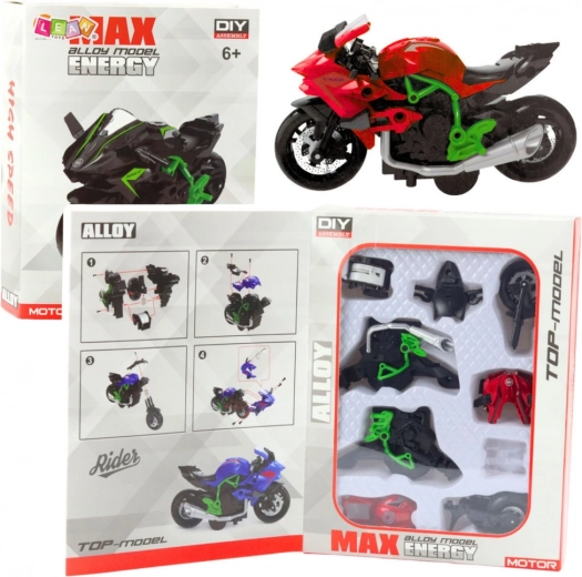 1:14 Build-Your-Own Motorcycle, green–red DIY metal model