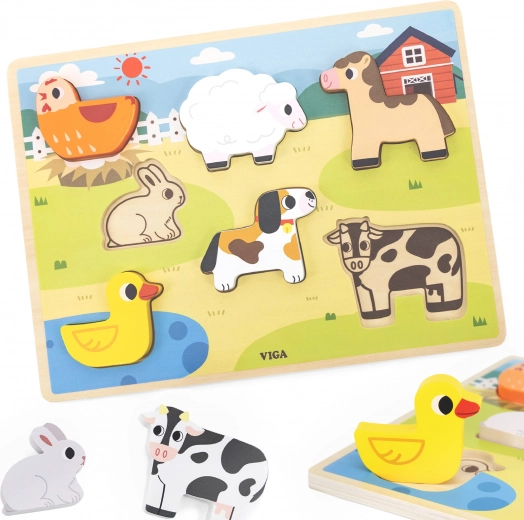 Viga дървен пъзел Montessori Ферма 2в1