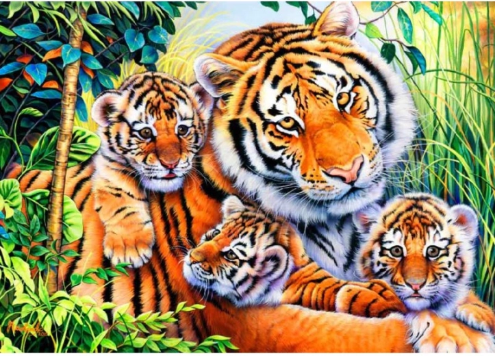 Diamond Painting Tigress with Cubs 40 × 30 cm - 1 piece