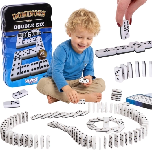 Woopie classic dominoes in a metal box