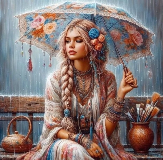 Диамантено рисуване – момиче с чадър 30 × 40 см