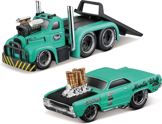 Maisto Muscle transports Mack B-61 flatbed с Dodge Dart HEMI gasser 1:64