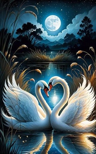 Diamond painting Swans under the Full Moon 30 × 40 cm