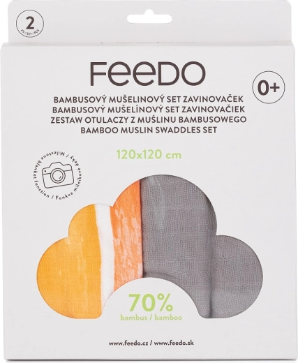 Feedo бамбукови муселинови пелени за повиване 2 бр. 120 × 120 см с милстоун принт дъга