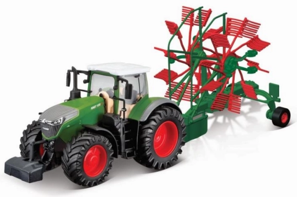 Фермерски трактор Bburago FENDT 1050 Vario с ремарке, 10 см, с инерционен механизъм